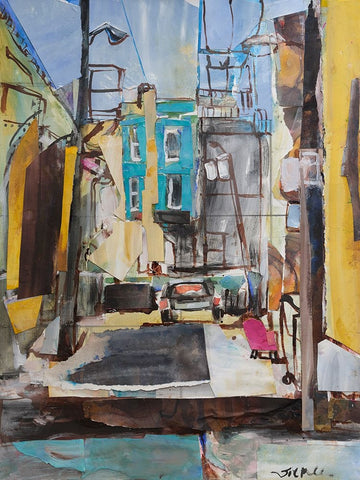 Chicago Street Black Ornate Wood Framed Art Print with Double Matting by Ferrell, Erin McGee