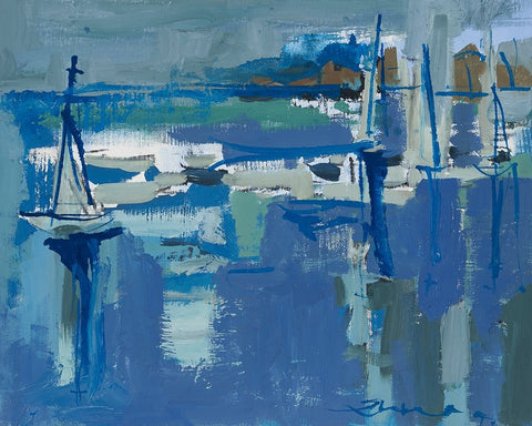 Ocean Sail White Modern Wood Framed Art Print with Double Matting by Ferrell, Erin McGee