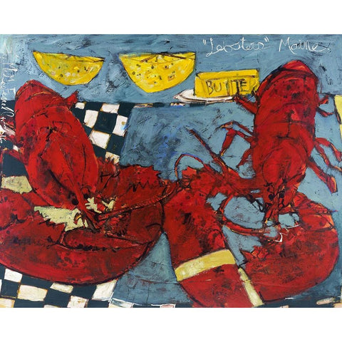 Twin Lobsters II Gold Ornate Wood Framed Art Print with Double Matting by Ferrell, Erin McGee