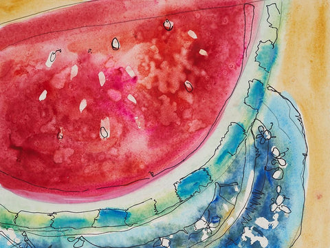 Watermelon IV Black Ornate Wood Framed Art Print with Double Matting by Ferrell, Erin McGee