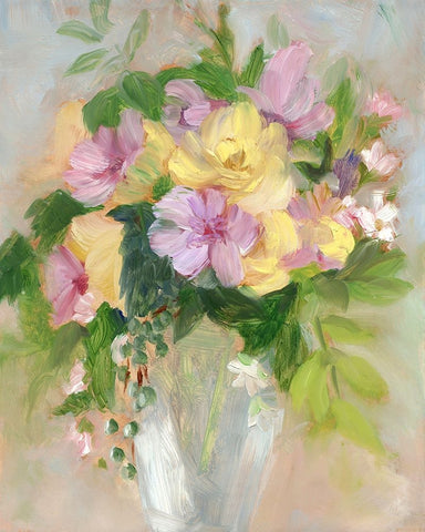 Yellow and Violet Bouquet I White Modern Wood Framed Art Print with Double Matting by Iafrate, Sandra