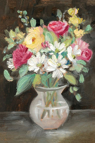 Pink Floral Bouquet White Modern Wood Framed Art Print with Double Matting by Iafrate, Sandra