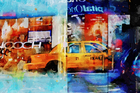 Chelsea Taxi Reflection White Modern Wood Framed Art Print with Double Matting by Pica, Jeff