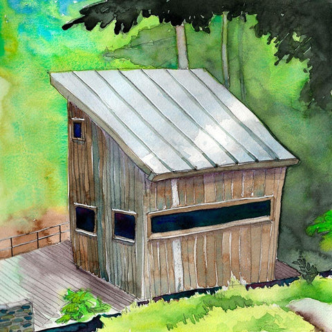 Cabin in the Woods II Black Modern Wood Framed Art Print with Double Matting by McCreery, Paul