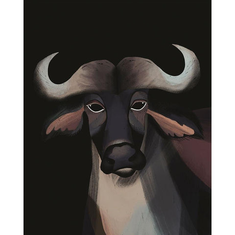 Water Buffalo Black Modern Wood Framed Art Print with Double Matting by Ewer, Rebekah