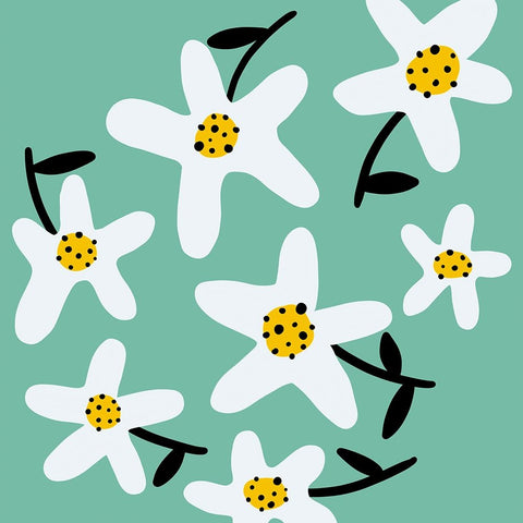 Daisy Rounds II White Modern Wood Framed Art Print with Double Matting by Ewer, Rebekah