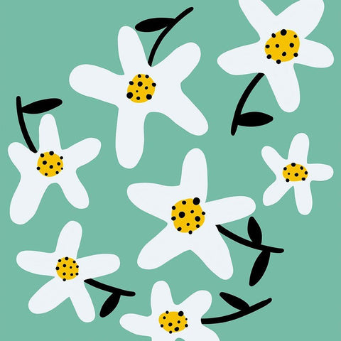 Daisy Rounds II Black Modern Wood Framed Art Print with Double Matting by Ewer, Rebekah