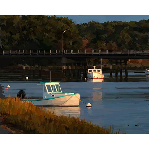 Boats in the Harbor Black Modern Wood Framed Art Print by Kalina, Emily