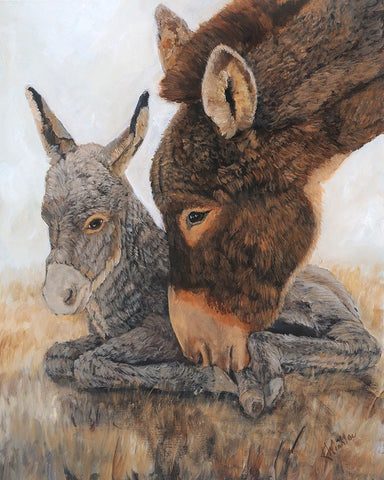 Jenny and Foal White Modern Wood Framed Art Print with Double Matting by Winkler, Kathy