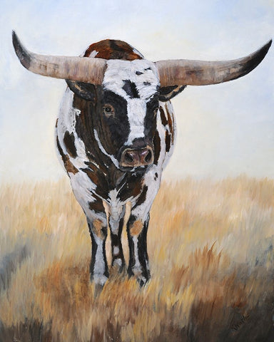 Longhorn Samurai I White Modern Wood Framed Art Print with Double Matting by Winkler, Kathy