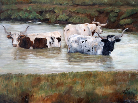 Longhorn Spa Day II Black Ornate Wood Framed Art Print with Double Matting by Winkler, Kathy