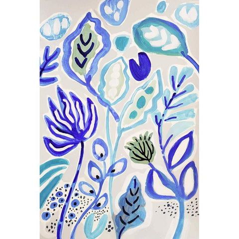 Leaves in Blue II White Modern Wood Framed Art Print by Fields, Karen