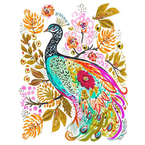 Sweet Peacock White Modern Wood Framed Art Print by Fields, Karen