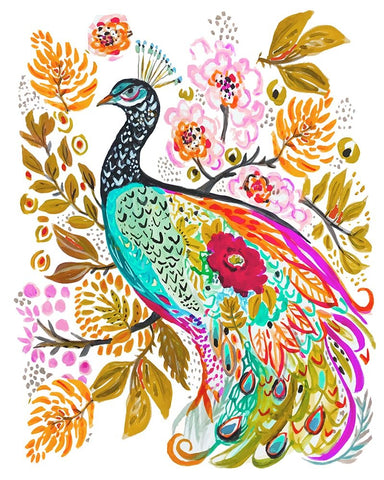 Sweet Peacock Black Ornate Wood Framed Art Print with Double Matting by Fields, Karen