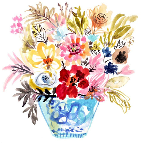 Small Blue Vase White Modern Wood Framed Art Print by Fields, Karen