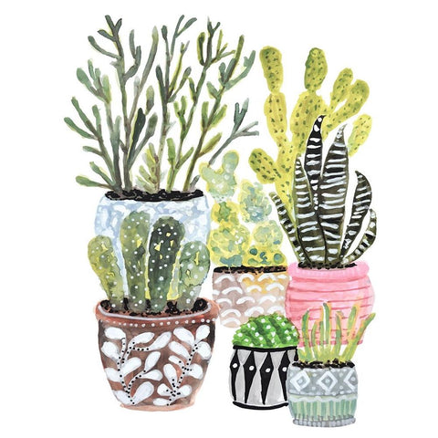 A Cactus Garden I White Modern Wood Framed Art Print by Fields, Karen