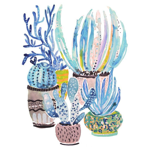 A Cactus Garden II Black Modern Wood Framed Art Print by Fields, Karen