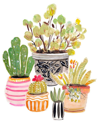 Plant Garden I White Modern Wood Framed Art Print with Double Matting by Fields, Karen