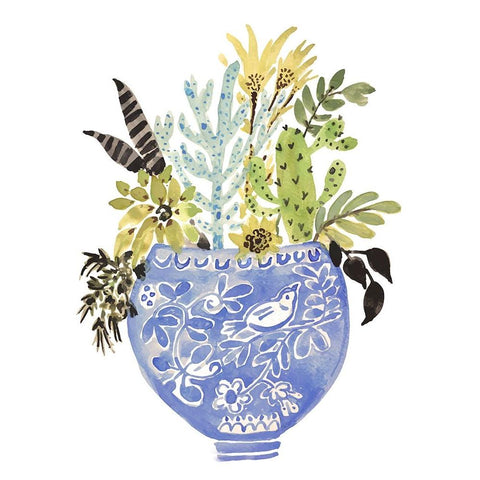 Delft Bird Vase Black Modern Wood Framed Art Print by Fields, Karen