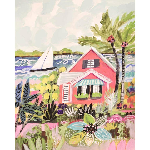 Coastal Pink Cabin Black Modern Wood Framed Art Print with Double Matting by Fields, Karen