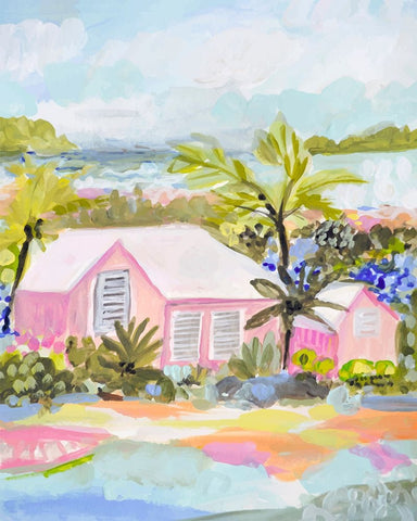 Pink Bungalow Island White Modern Wood Framed Art Print with Double Matting by Fields, Karen