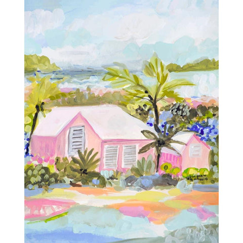 Pink Bungalow Island Black Modern Wood Framed Art Print by Fields, Karen