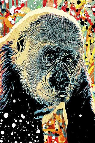 Gorilla Graffitied I White Modern Wood Framed Art Print with Double Matting by Aldridge, Ashley
