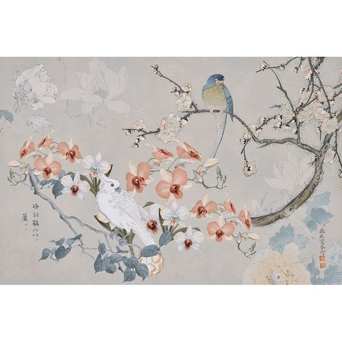 Chinoiserie With Birds Gold Ornate Wood Framed Art Print with Double Matting by Haase, Andrea