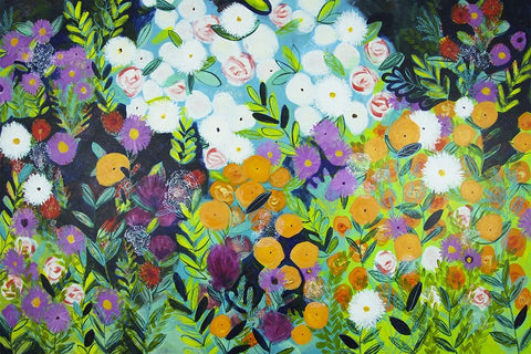 A Midnight Garden I White Modern Wood Framed Art Print with Double Matting by Hampe, Shelley