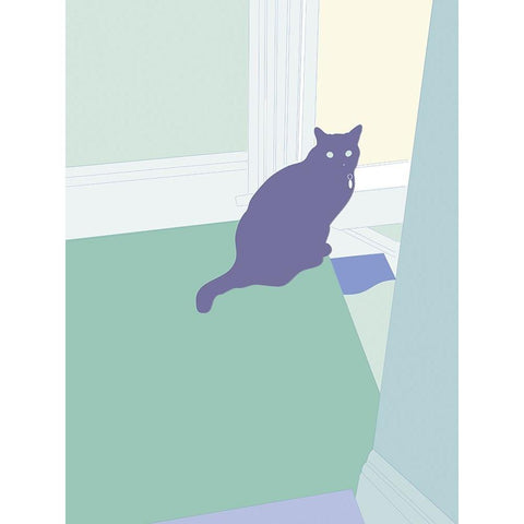 Curious Cat  I Black Modern Wood Framed Art Print with Double Matting by Weiss, Richard