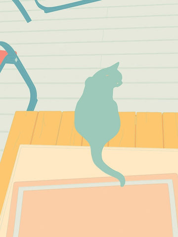 Curious Cat  IV White Modern Wood Framed Art Print with Double Matting by Weiss, Richard