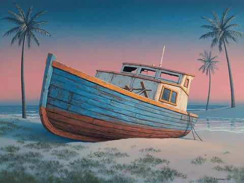 Barbados Sunset  I White Modern Wood Framed Art Print with Double Matting by Courtney, Richard