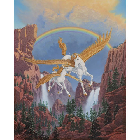 Mother Unicorn And Child Black Modern Wood Framed Art Print with Double Matting by Courtney, Richard