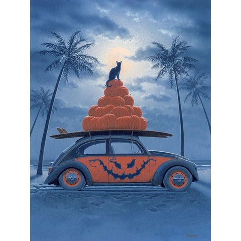 Surfing Pumpkins Black Modern Wood Framed Art Print by Courtney, Richard