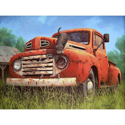 Chase on the Truck Black Modern Wood Framed Art Print with Double Matting by Courtney, Richard