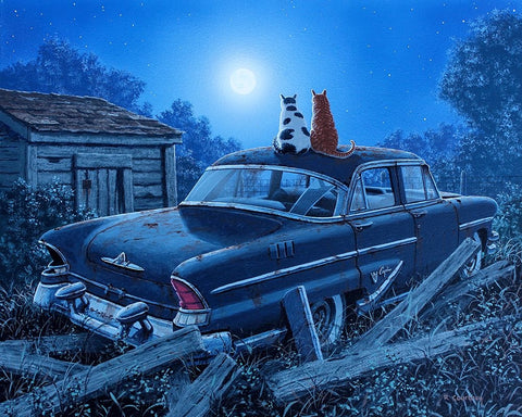 Theres a Moon Out Tonight Black Ornate Wood Framed Art Print with Double Matting by Courtney, Richard