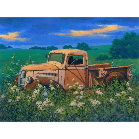 Truck In the Meadow I Black Modern Wood Framed Art Print with Double Matting by Courtney, Richard