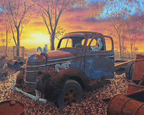 We Three Squirrels Black Ornate Wood Framed Art Print with Double Matting by Courtney, Richard