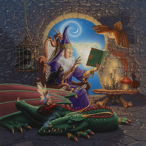 Wizards Lair Black Ornate Wood Framed Art Print with Double Matting by Courtney, Richard