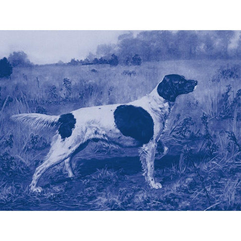 Antique Blue Dogs I Gold Ornate Wood Framed Art Print with Double Matting by Vision Studio