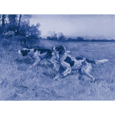 Antique Blue Dogs IV Gold Ornate Wood Framed Art Print with Double Matting by Vision Studio