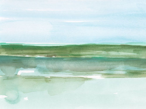 Serene Aqua I White Modern Wood Framed Art Print with Double Matting by Harper, Ethan