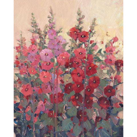 Hollyhocks in a Row I Gold Ornate Wood Framed Art Print with Double Matting by OToole, Tim