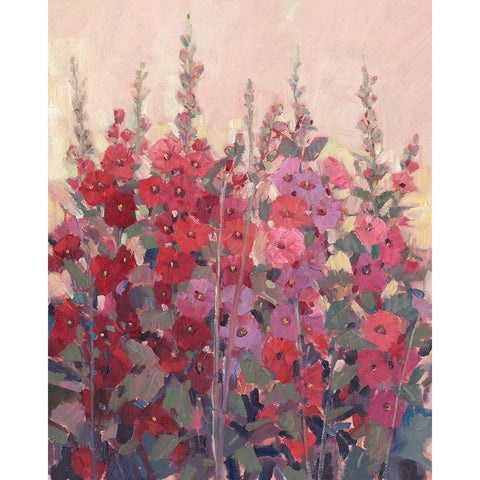 Hollyhocks in a Row II Gold Ornate Wood Framed Art Print with Double Matting by OToole, Tim