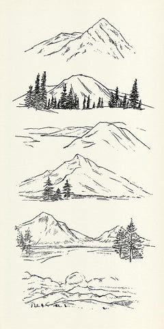 Mountain Ink II White Modern Wood Framed Art Print with Double Matting by Warren, Annie