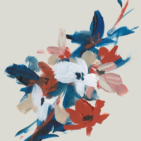 Indigo and Crimson Blooms III White Modern Wood Framed Art Print by Wang, Melissa
