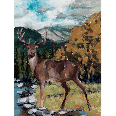 Stag in the Wild I Black Modern Wood Framed Art Print with Double Matting by Wang, Melissa