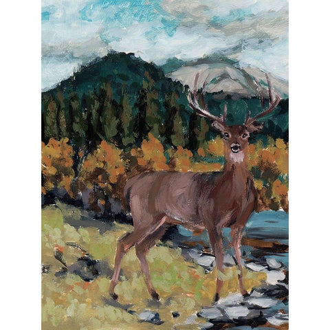 Stag in the Wild II Gold Ornate Wood Framed Art Print with Double Matting by Wang, Melissa