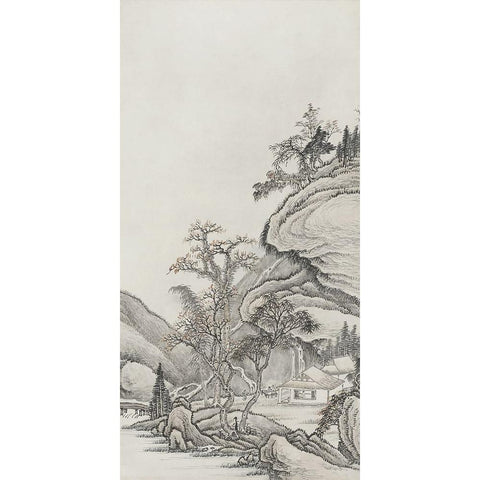 Chinese Mountain View I Black Modern Wood Framed Art Print with Double Matting by Haase, Andrea