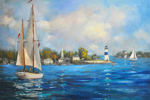 Sailing on Sunday White Modern Wood Framed Art Print with Double Matting by Stevens, Allayn